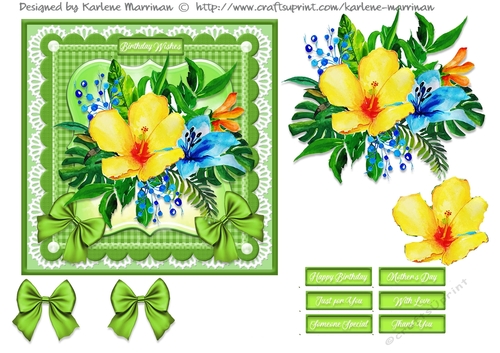 Blooms on Bordered Lace Card Topper - Design 16