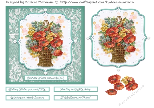 Floral Basket on Lace Card Topper - Design 1