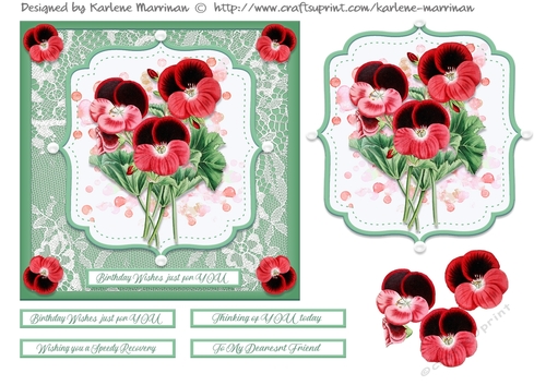 Pansies at Play on Lace Card Topper - Design 2