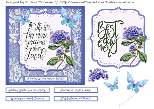 Butterflies & Blooms on Lace Card Topper - Design 3