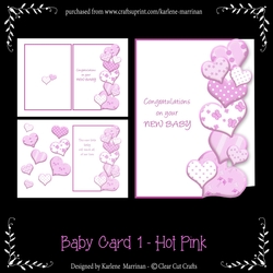 Heart Edge Baby Card - Hot Pink