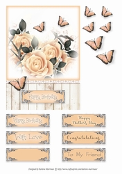 Rose & Butterfly Card Topper - Soft Apricot
