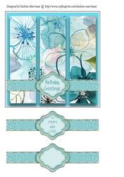 Floral Tri Panel Card Topper - Turquoise