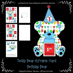 Teddy Bear Birthday Age Card - Blue & Red