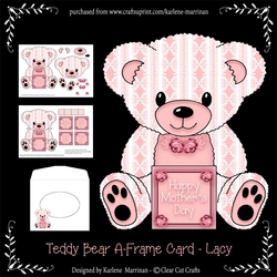 Lacy A-Frame Teddy Bear Card - Salmon Pink