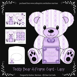 Lacy A-Frame Teddy Bear Card - Mauve