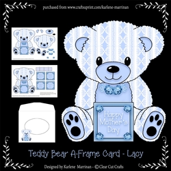 Lacy A-Frame Teddy Bear Card - Blue