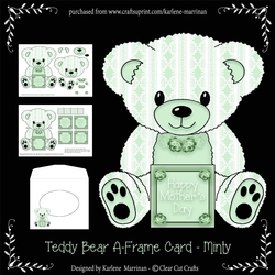 Lacy A-Frame Teddy Bear Card - Minty