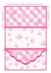 Butterfly Gingham Money, Voucher Wallet/Envelope/Pocket - Hot Pink