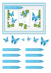 Butterfly Photo Frame Card Topper - Aqua Blue