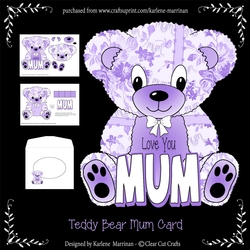 Teddy Bear Mothers Day or For Mum A Frame Card - Purple