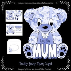 Teddy Bear Mothers Day or For Mum A Frame Card - Blue