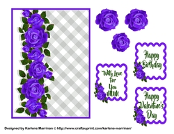 Roses on Gingham Card Topper - Purple