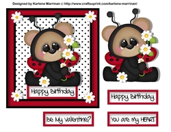Sweet Little LadyBug Valentine or Birthday Card Topper