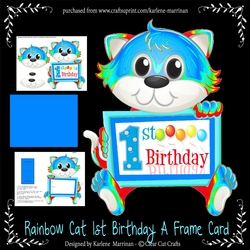 3D A Frame Cat Card - 1st Birthday Rainbow Boy Card
