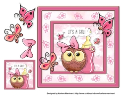 Baby Girl Owl Card Topper + Gift Tag