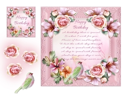Birthday Rose & Bird Card Topper & Gift Tag