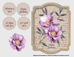 Vintage Handwritten Floral Card Topper - Purple
