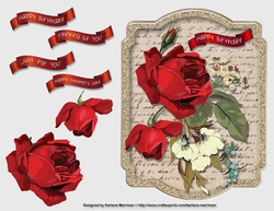 Vintage Handwritten Floral Card Topper - Red Rose