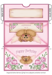 Pink Floral Bear Voucher/Money Envelope/Wallet/Pocket - Happy Birthday Grandaughter