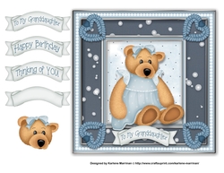 Cute Blue Lady Bear Card Topper