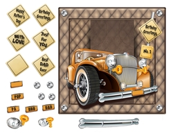 Male Car on Card Topper - Vintage Amber