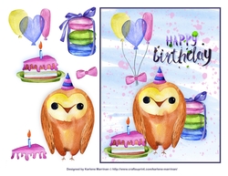 Birthday Owl Watercolor Card Topper
