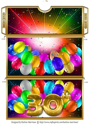 Bright Balloon Spray Money/Voucher/Gift Wallet/Pocket/Envelope - 30th Birthday - Gold