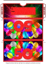 Bright Balloon Spray Money/Voucher/Gift Wallet/Pocket/Envelope - 50th Birthday - Red