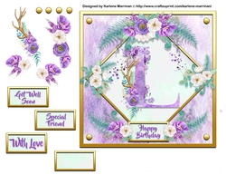 Metallic Gold & Mauve Boho Style Floral Alphabet Card Topper - L