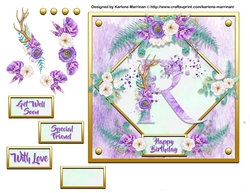 Metallic Gold & Mauve Boho Style Floral Alphabet Card Topper - R
