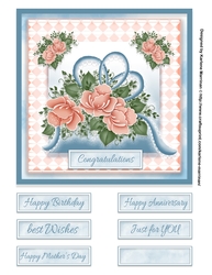Cottage Blue & Orange Floral Bouquet Card Topper