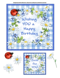 Cottage Blue Check Daisy Card Topper & Gift Tag