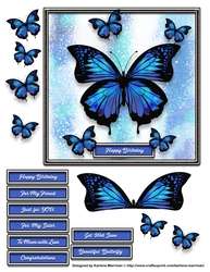 Watercolour & Alcohol Paper Butterfly Card Topper - Blues