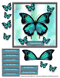 Watercolour & Alcohol Paper Butterfly Card Topper - Greens