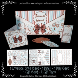 Envelope Look Floral Card Set - Blue & Brown