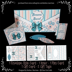 Envelope Look Floral Card Set - Pink & Turquoise
