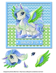 Unicorn - Thinking of You - Blue & Green Card Topper