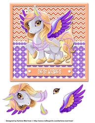 Unicorn - Best Wishes - Orange & Purple Card Topper