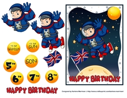 Little Astronaut Planted the Flag Card Topper - Union Jack - English