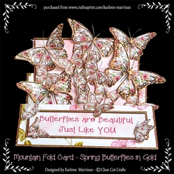 Mountain Fold Card - Spring Butterflies in Gold