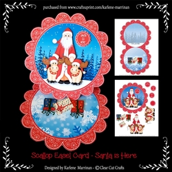 Santa is Here Scalloped Easel Card