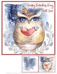 Happy Valentines Day Owl in Love Card Topper