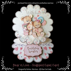 Bear In Love - Scalloped Easel Card - Birthday or Valentines Day