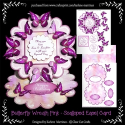 Butterfly Wreath -  Pink - Scalloped Easel Card