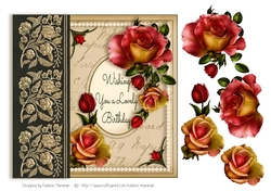 Autumn Roses Vintage Card Topper For a Birthday