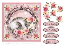 Roses and Cats Card Topper Series - Sleeping Peacefully