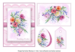 Floral Bouquet on Lace Card Topper - Design 1