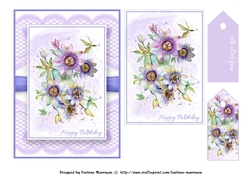 Floral Bouquet on Lace Card Topper - Design 3