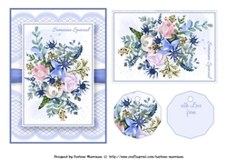 Floral Bouquet on Lace Card Topper - Design 9